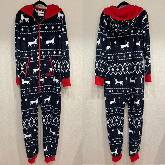 NWOT Tipsy Elves Blue Reindeer‎ Jumpsuit - Picture 1 of 6